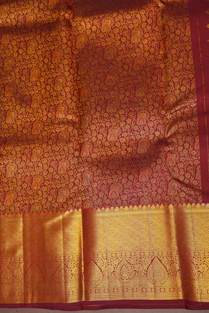 Bridal Maroon Brocade Pure Kanchivaram Silk Saree with Rich Zari Weave|Silk Mark Certified.