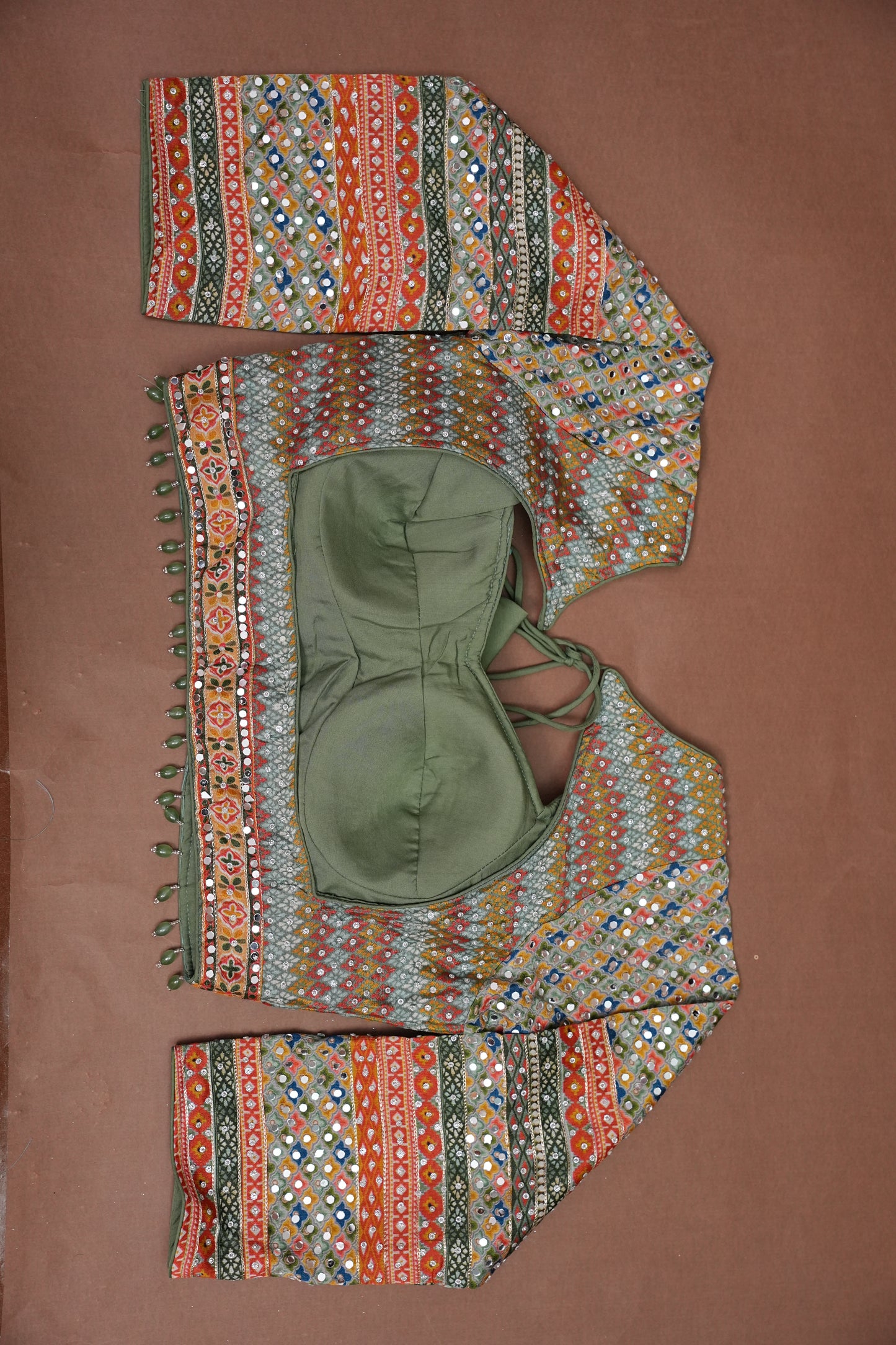 Multicolour Mirror Work Party Wear Saree with Designer Blouse