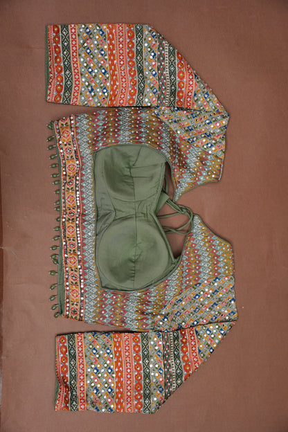 Multicolour Mirror Work Party Wear Saree with Designer Blouse