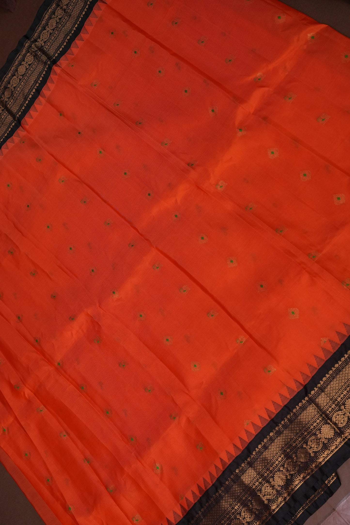 Pure Gadwal Silk Saree - Orange and Black