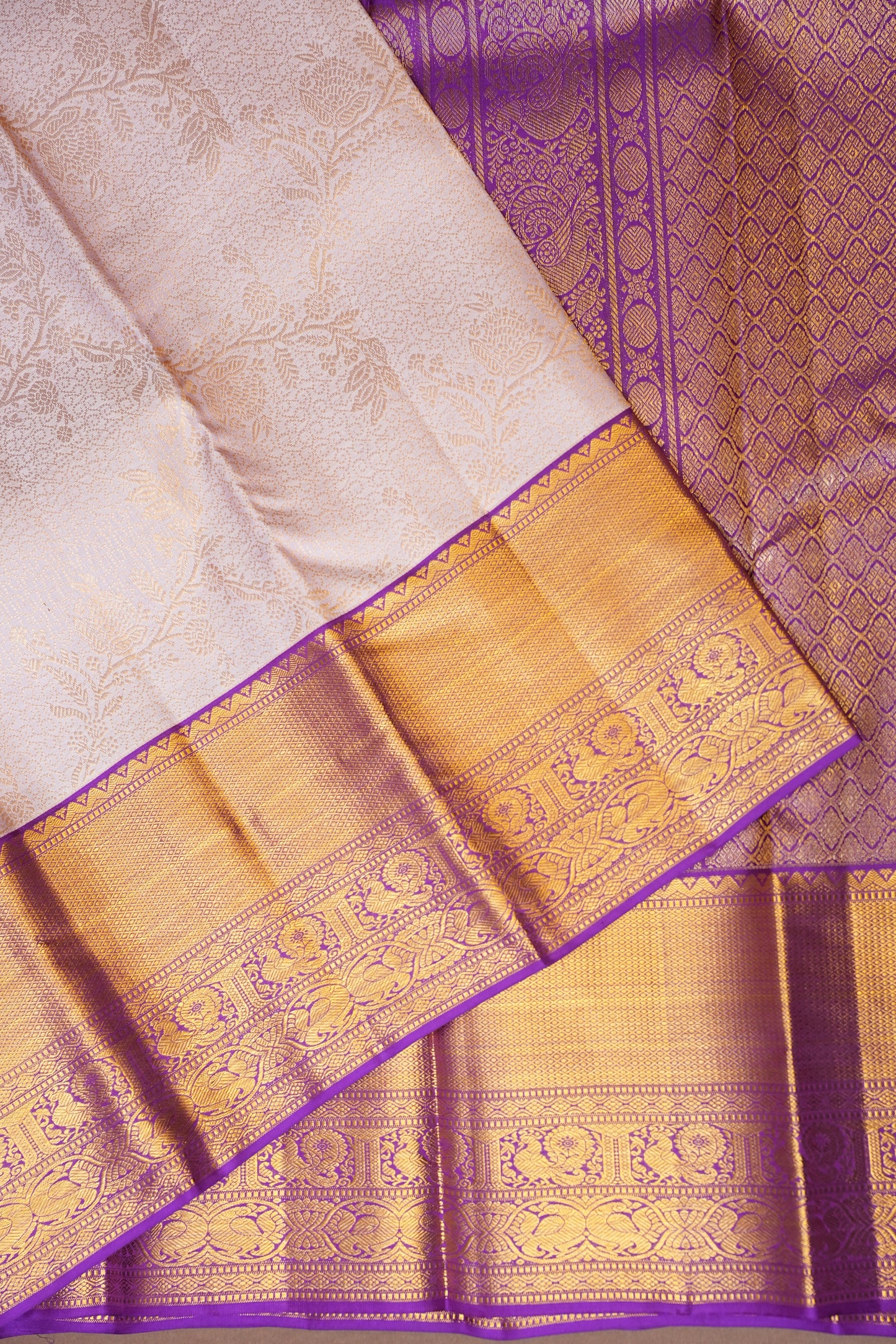 Lavender & Rich Purple Pure Kanchivaram Silk Saree with 2 Gram Rich Gold Zari Weave|Silk Mark Certified
