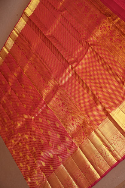 Bridal Deep Red Pure Kanchivaram Silk Saree with Classic Gold Zari Weave|Silk Mark Certified.