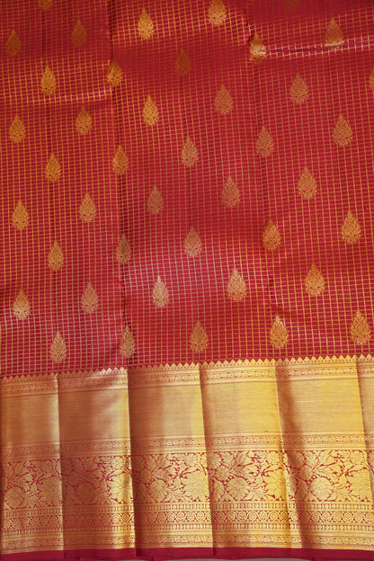 Bridal Deep Red Pure Kanchivaram Silk Saree with Classic Gold Zari Weave|Silk Mark Certified.