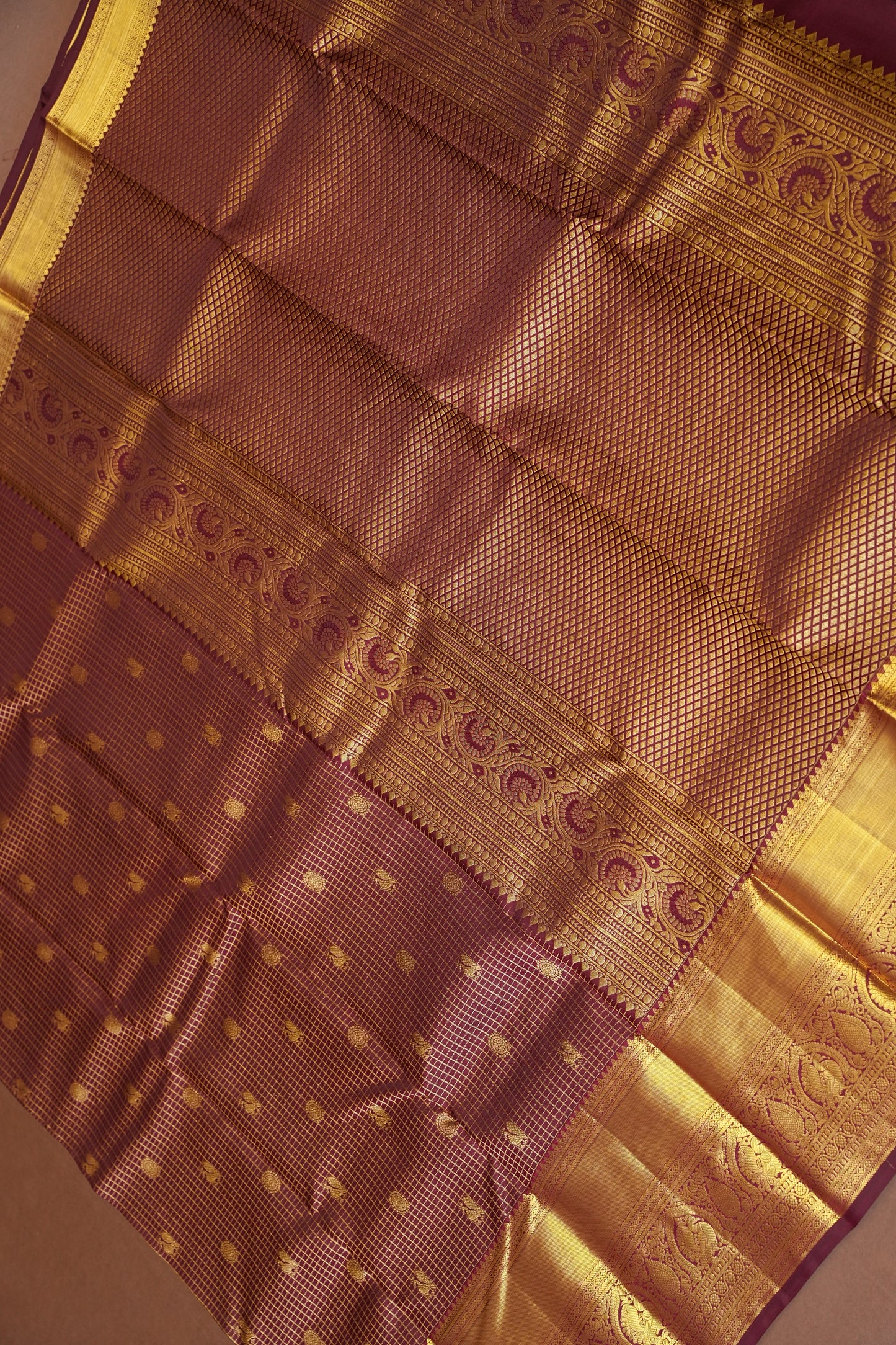 Maroon Pure Kanchivaram Silk Saree with Rich Gold Zari Weave|Silk Mark Certified.