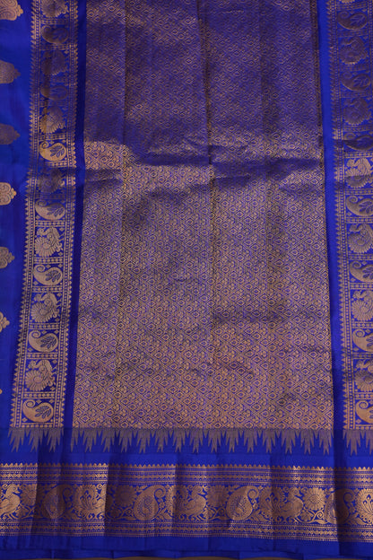 Pure Gadwal Silk Saree - Soft Ivory and Royal Blue