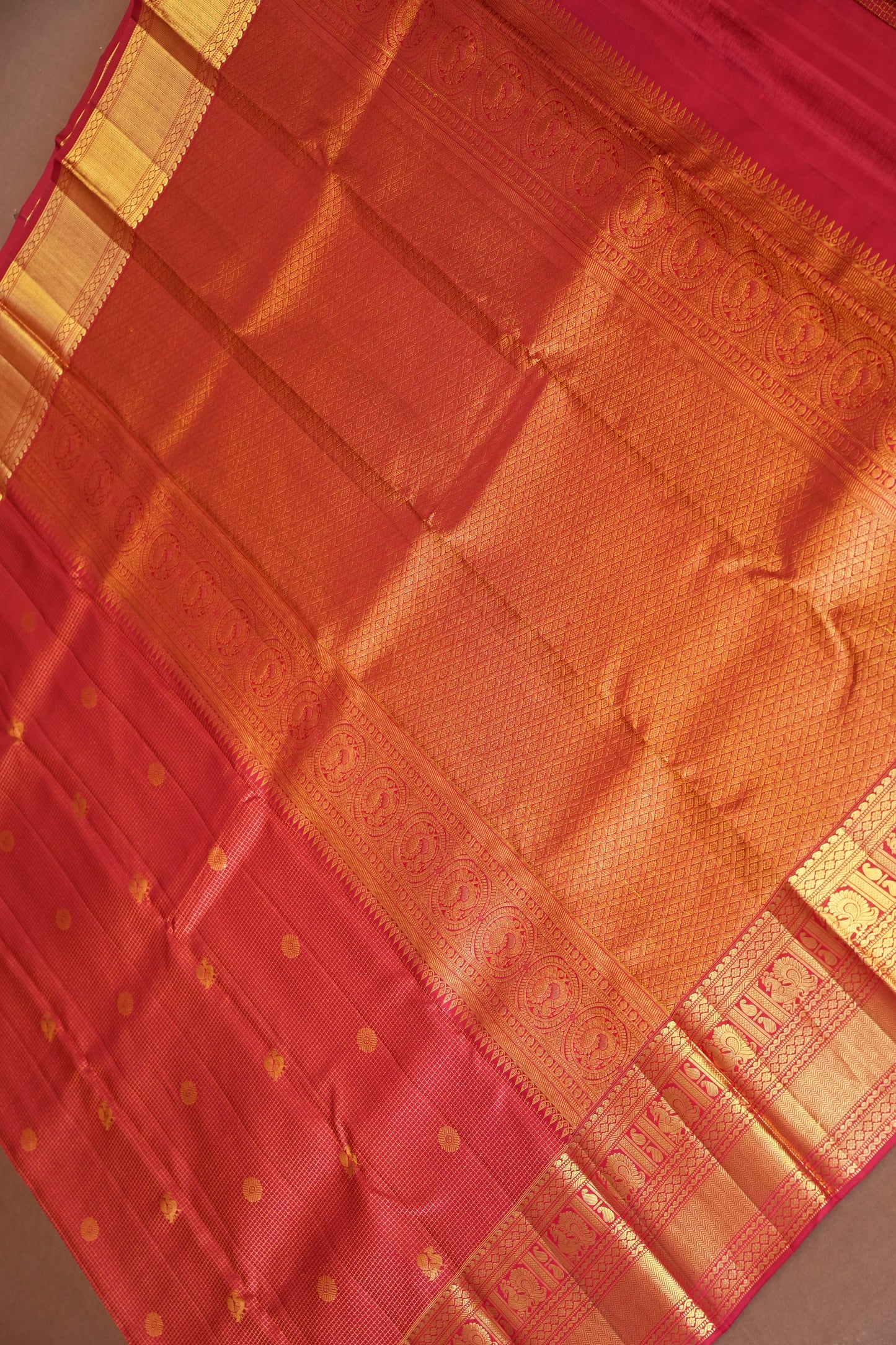 Bridal Deep Red Pure Kanchivaram Silk Saree with 1 Gram Gold Zari Weave|Silk Mark Certified.