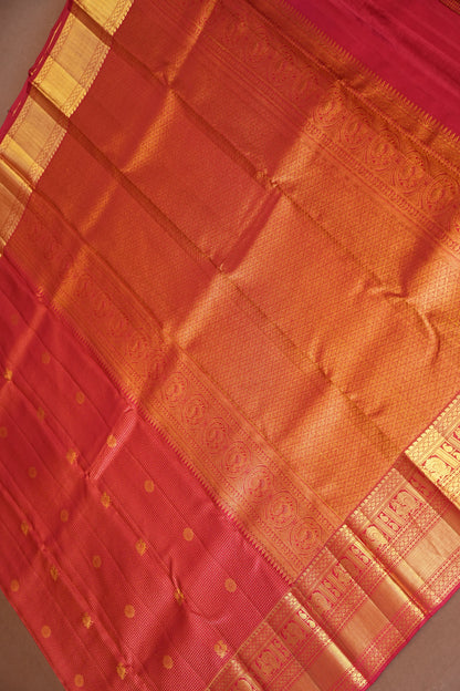 Bridal Deep Red Pure Kanchivaram Silk Saree with 1 Gram Gold Zari Weave|Silk Mark Certified.