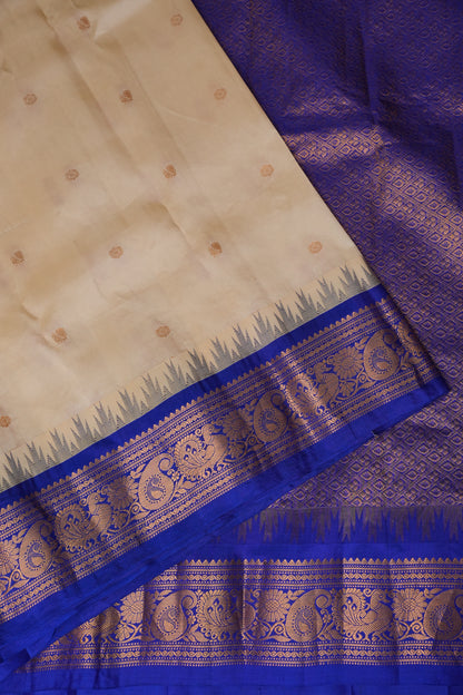 Pure Gadwal Silk Saree - Soft Ivory and Royal Blue