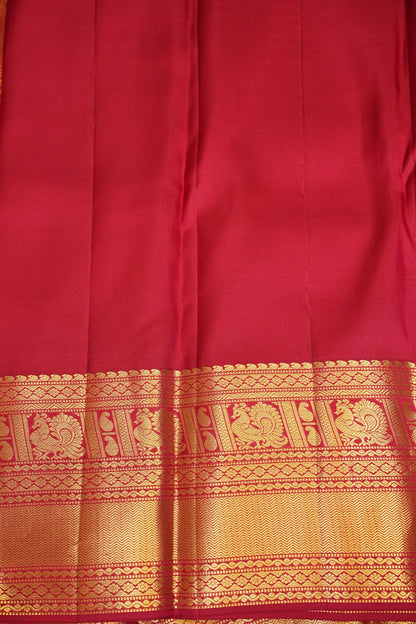 Bridal Deep Red Pure Kanchivaram Silk Saree with 1 Gram Gold Zari Weave|Silk Mark Certified.