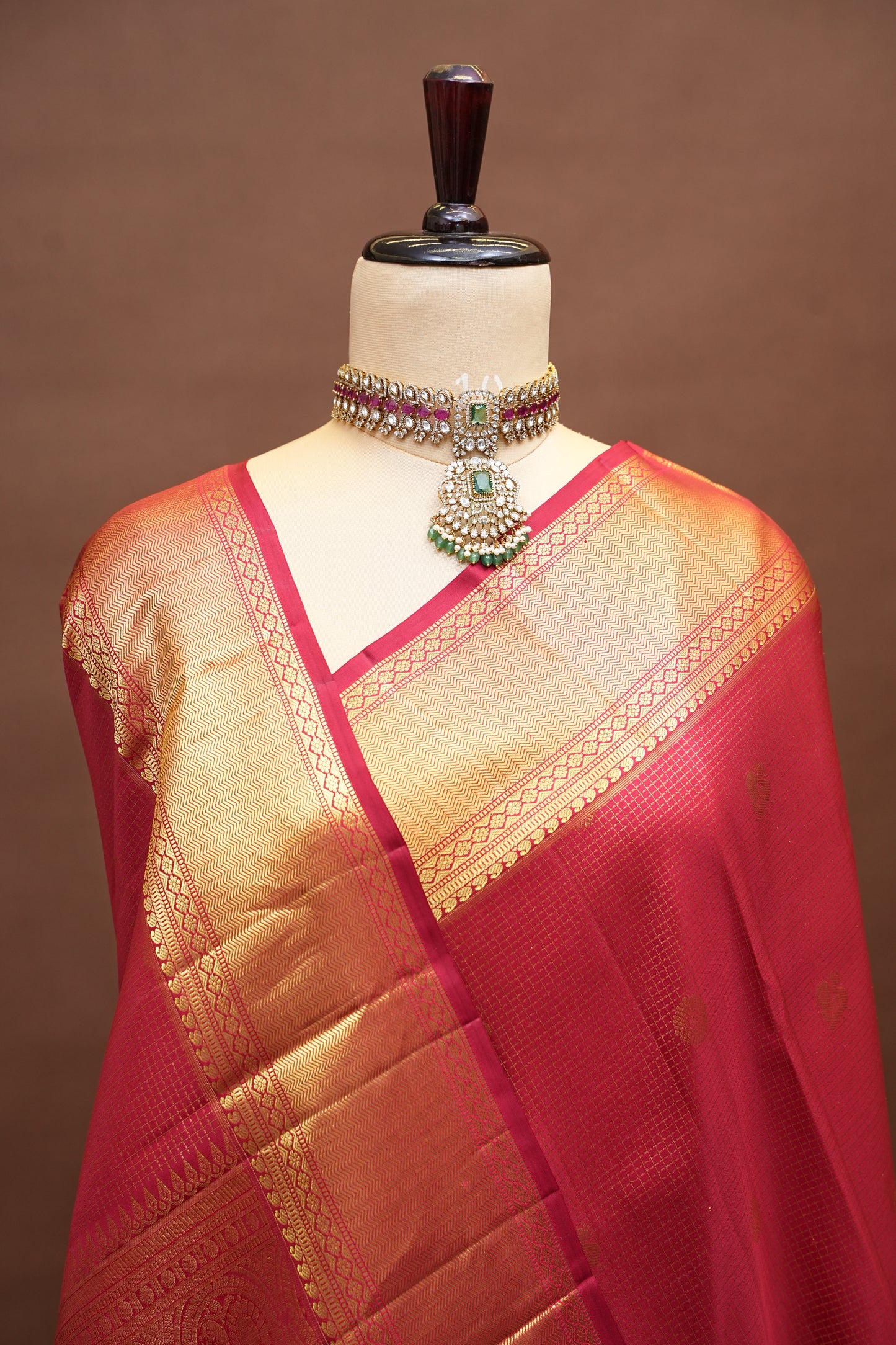 Bridal Deep Red Pure Kanchivaram Silk Saree with 1 Gram Gold Zari Weave|Silk Mark Certified.