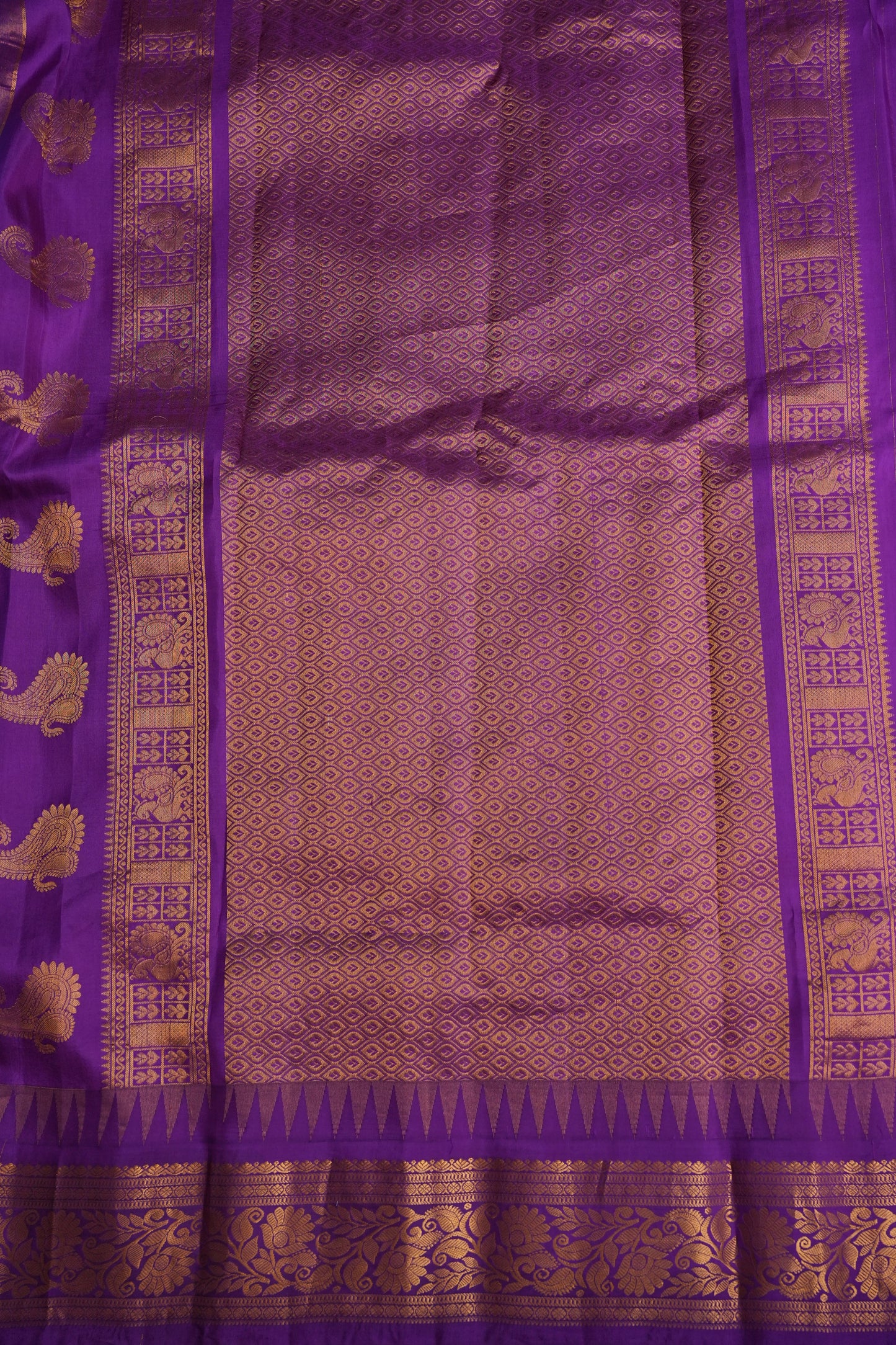 Pure Gadwal Silk Saree - Turquoise Blue with Deep Purple