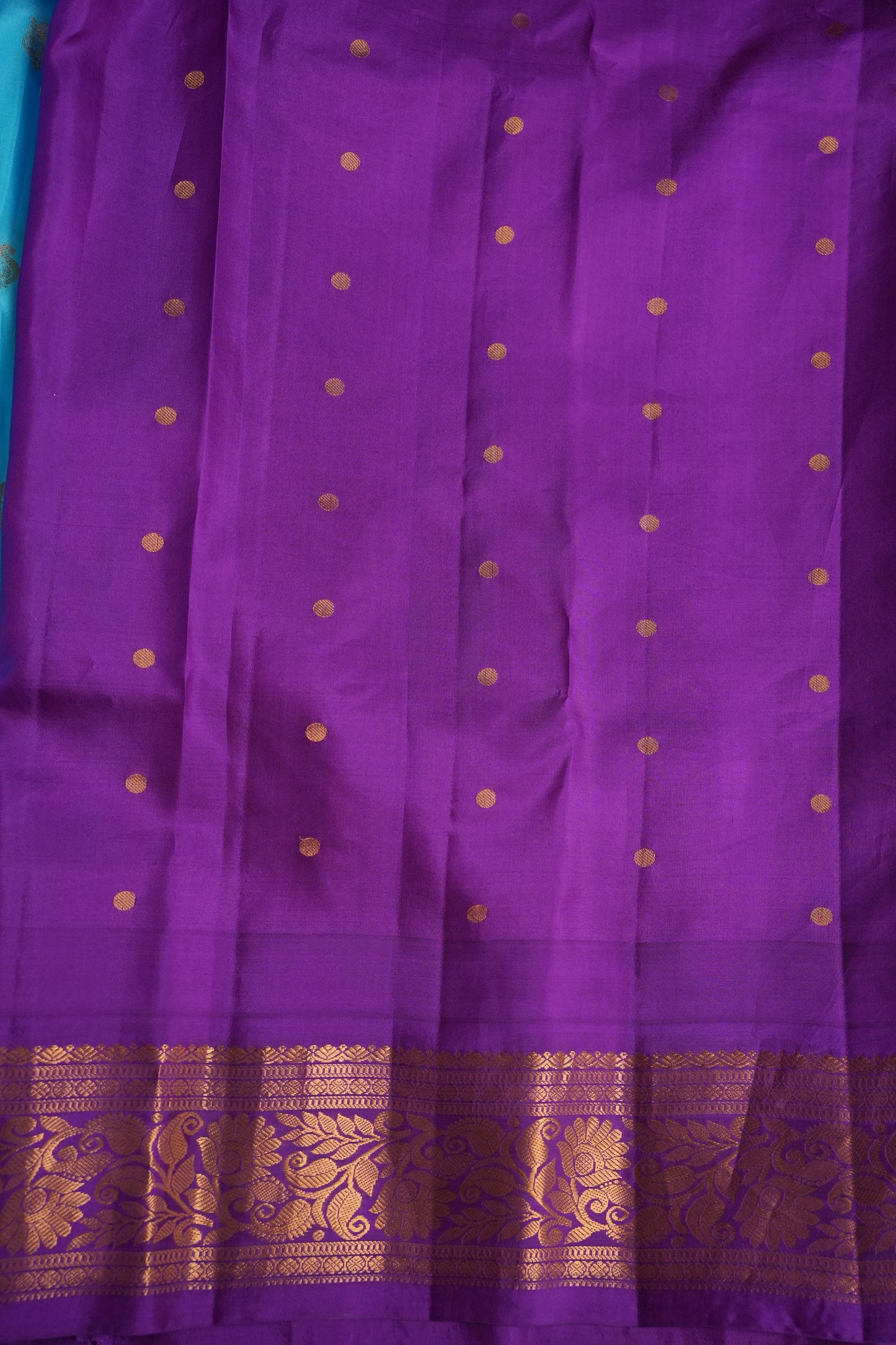 Pure Gadwal Silk Saree - Turquoise Blue with Deep Purple