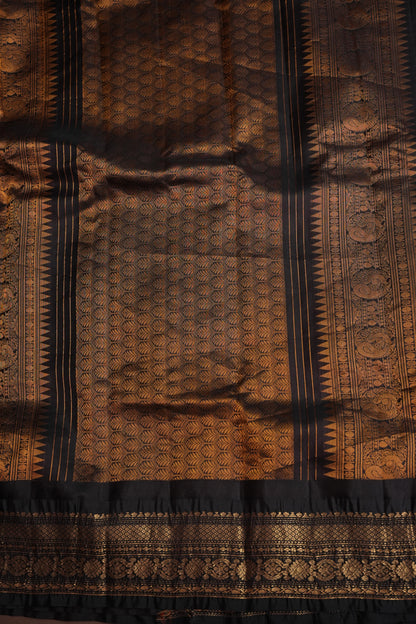 Pure Gadwal Silk Saree - Blue with Black