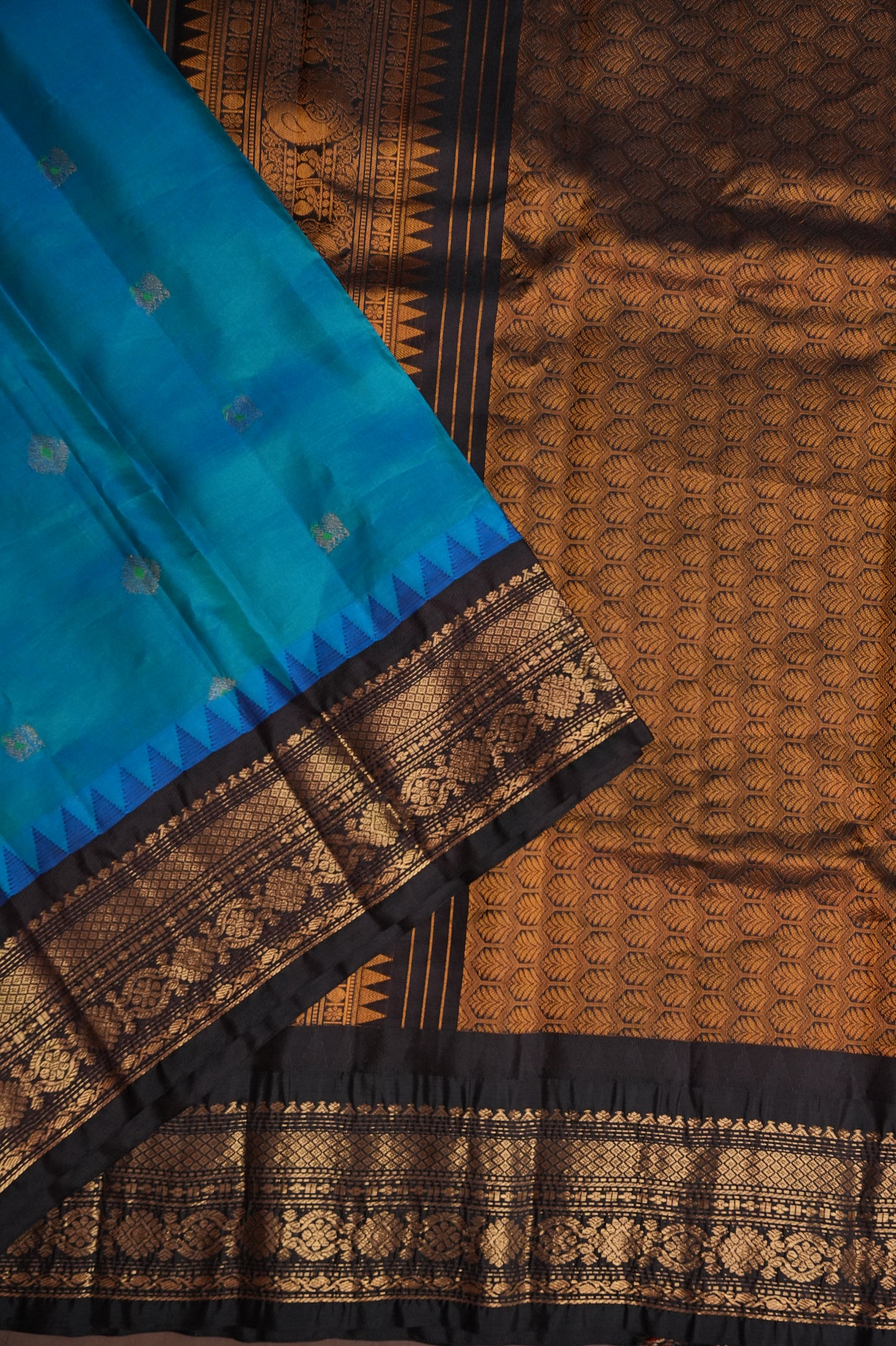 Pure Gadwal Silk Saree - Blue with Black