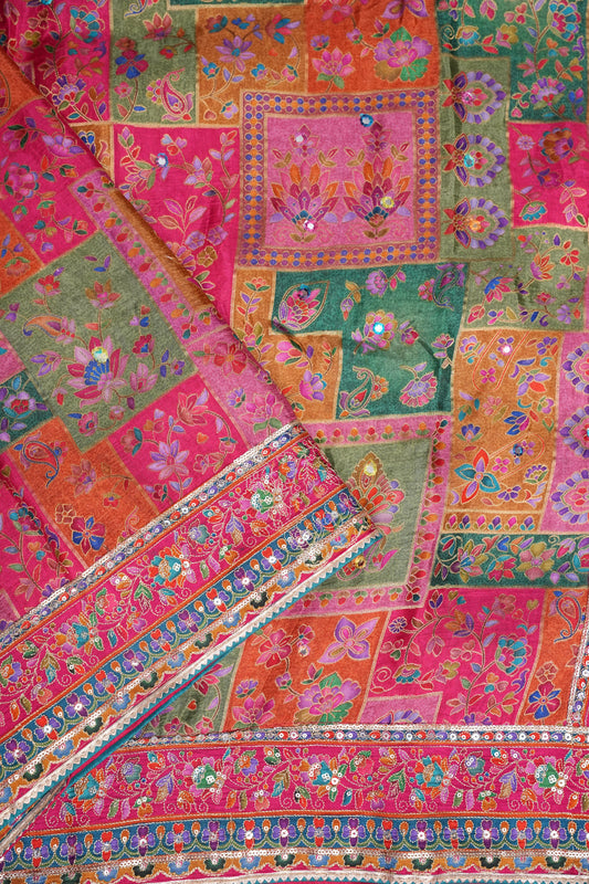 Multicolour Floral Patchwork Party Wear Saree