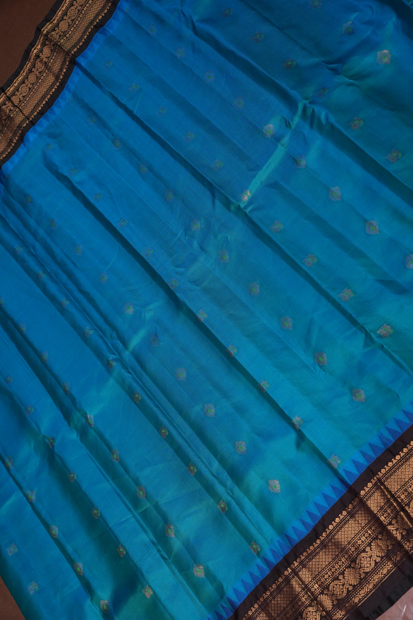 Pure Gadwal Silk Saree - Blue with Black