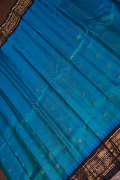Pure Gadwal Silk Saree - Blue with Black