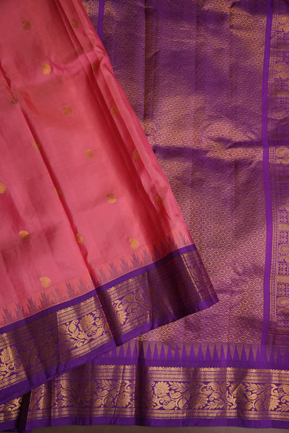 Pure Gadwal Silk Saree - Candy Pink with Deep Purple