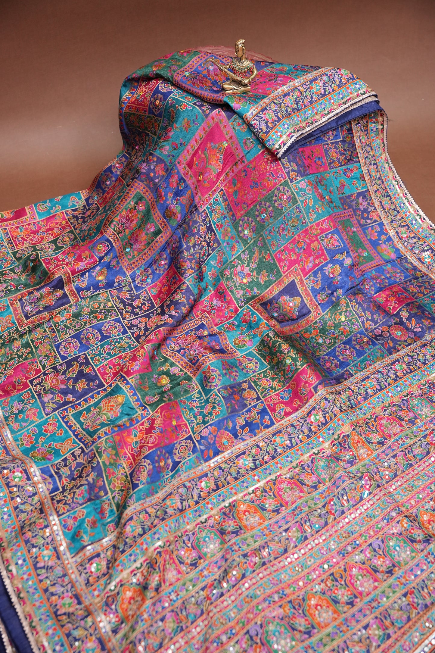 Midnight Blue Multicolour Floral Party Wear Saree