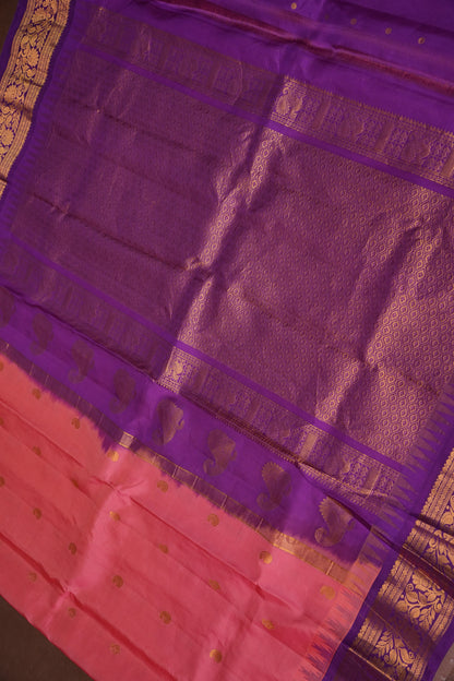 Pure Gadwal Silk Saree - Candy Pink with Deep Purple