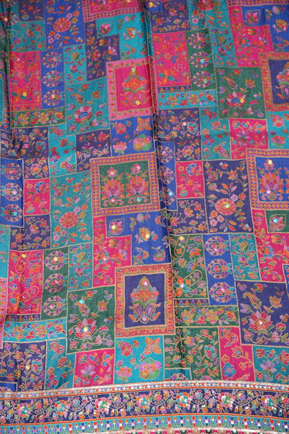 Midnight Blue Multicolour Floral Party Wear Saree