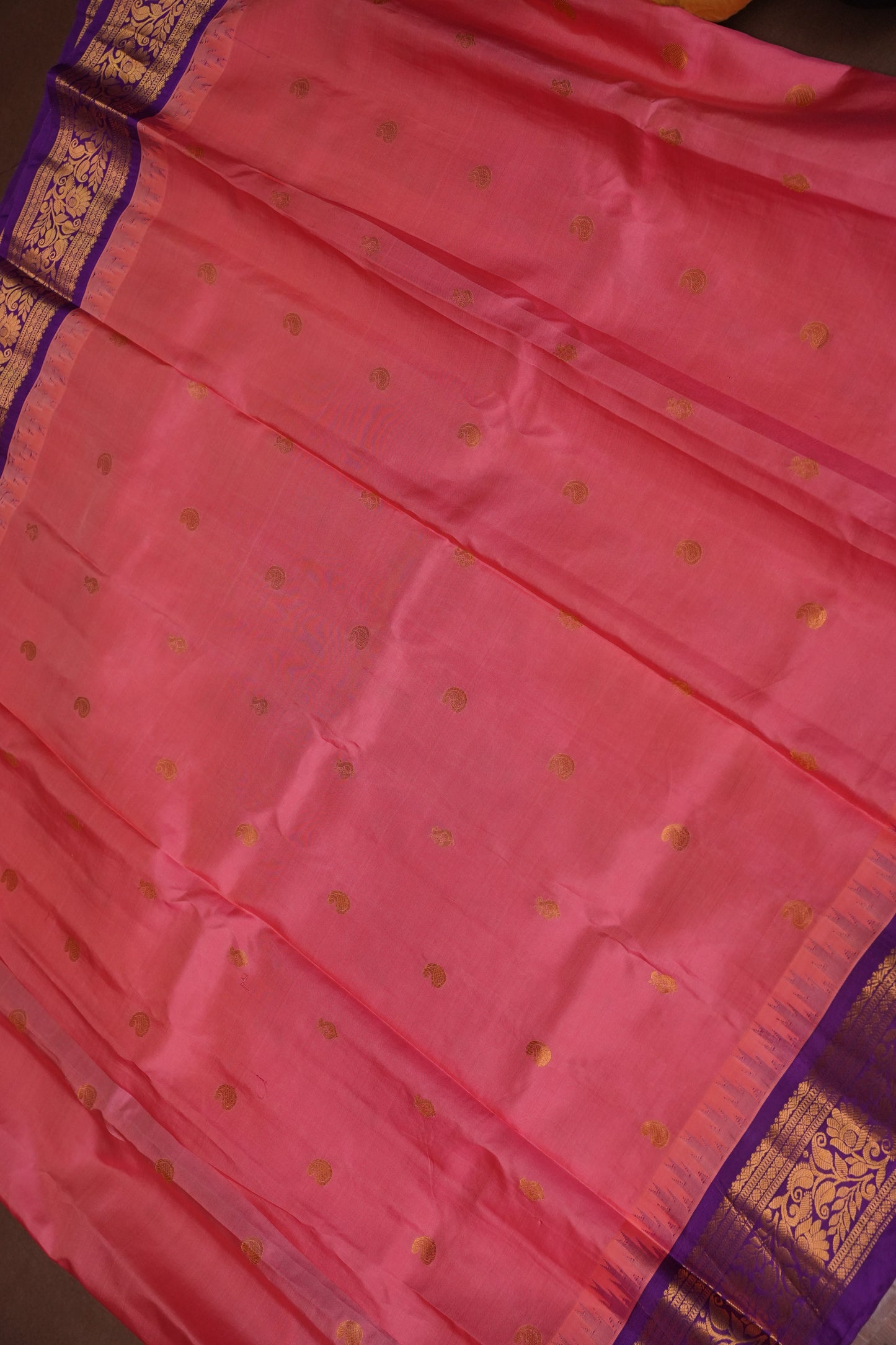 Pure Gadwal Silk Saree - Candy Pink with Deep Purple