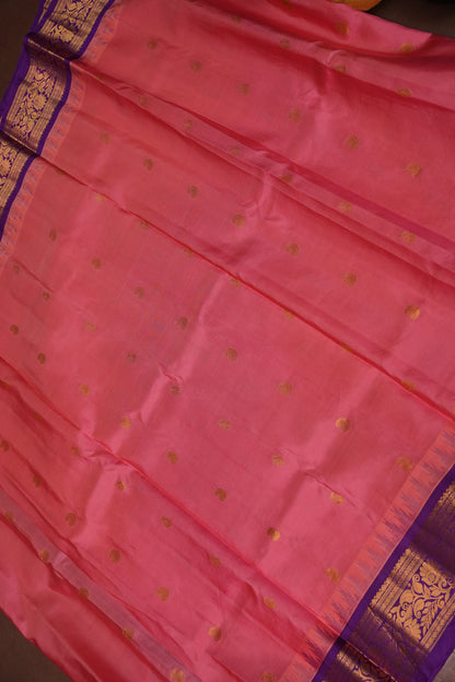 Pure Gadwal Silk Saree - Candy Pink with Deep Purple