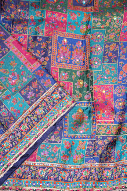 Midnight Blue Multicolour Floral Party Wear Saree