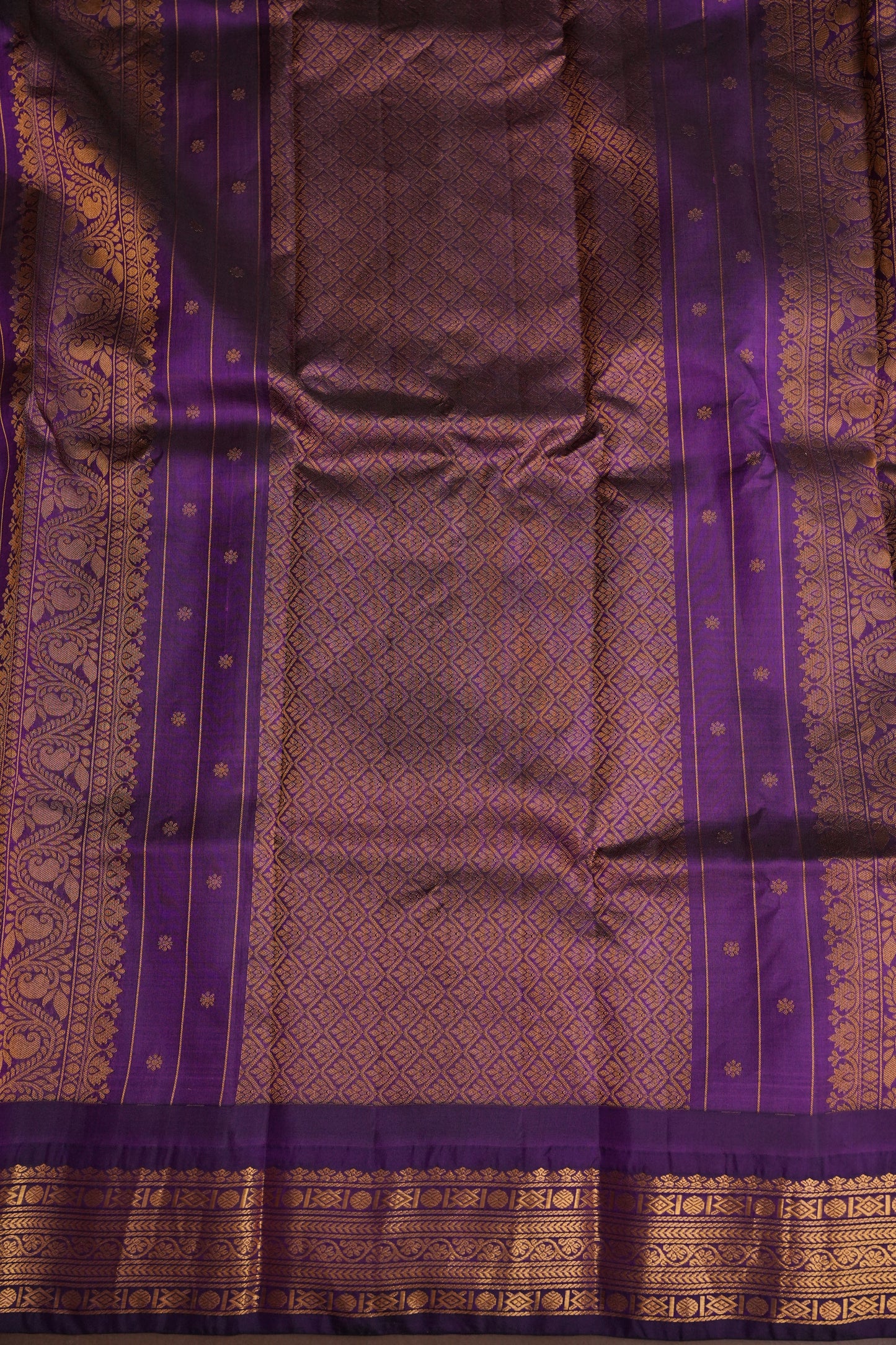 Pure Gadwal Silk Saree - Beige with Deep Purple
