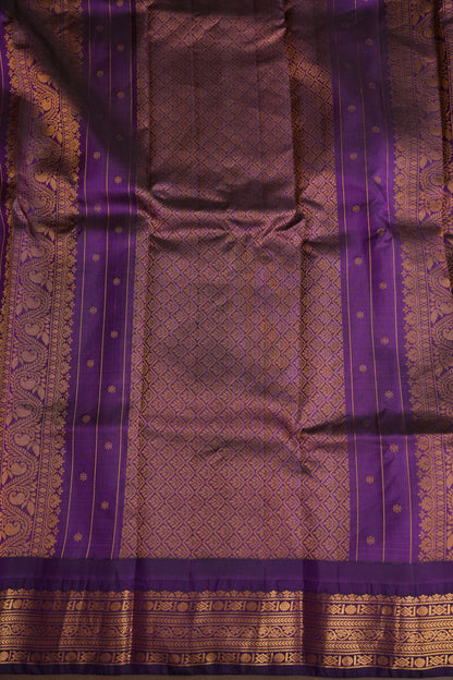Pure Gadwal Silk Saree - Beige with Deep Purple