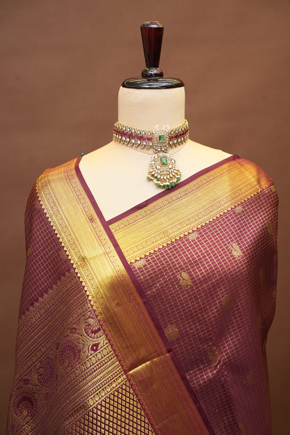 Maroon Pure Kanchivaram Silk Saree with Rich Gold Zari Weave|Silk Mark Certified.