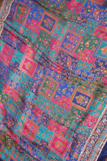 Midnight Blue Multicolour Floral Party Wear Saree