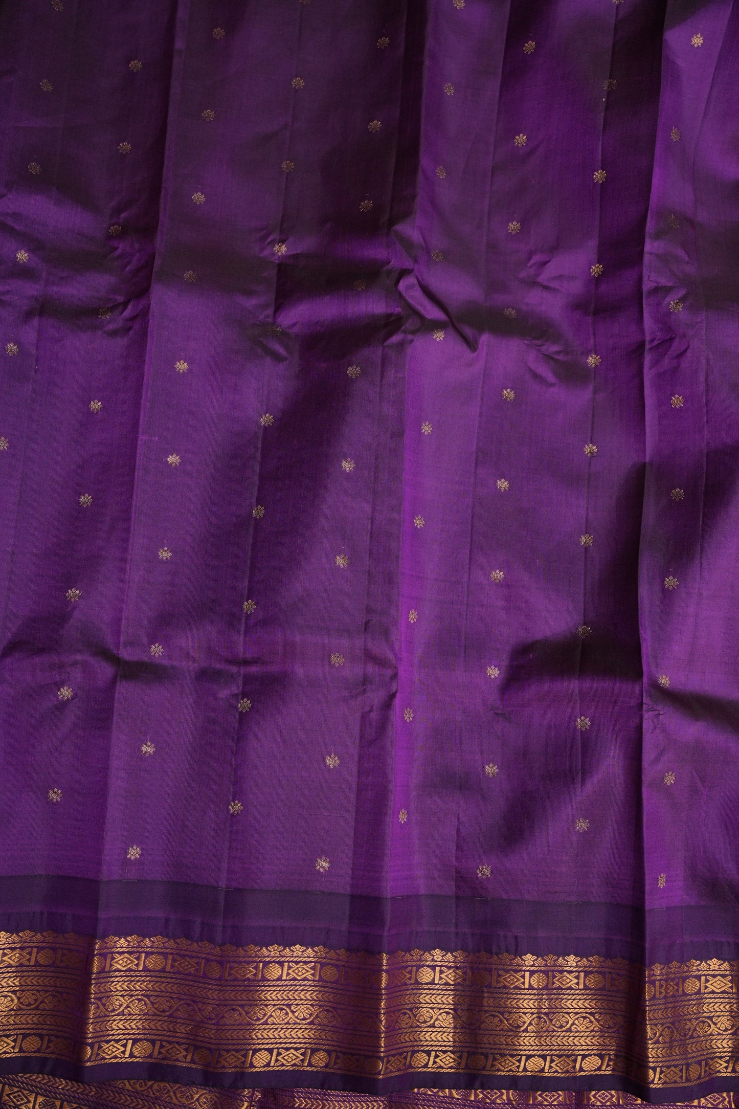 Pure Gadwal Silk Saree - Beige with Deep Purple