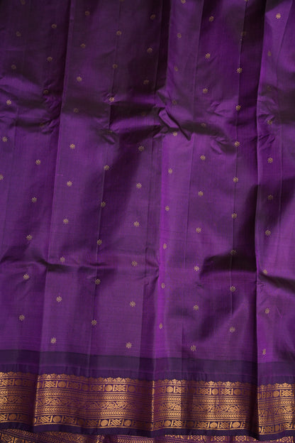 Pure Gadwal Silk Saree - Beige with Deep Purple