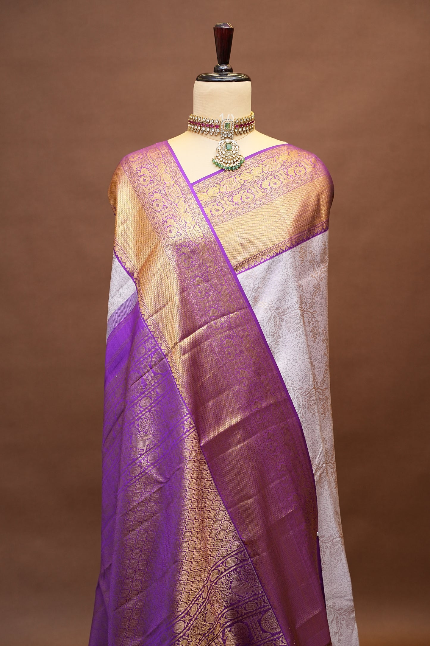 Lavender & Rich Purple Pure Kanchivaram Silk Saree with 2 Gram Rich Gold Zari Weave|Silk Mark Certified