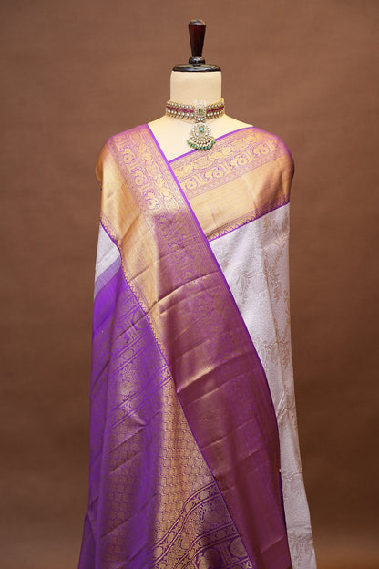 Lavender & Rich Purple Pure Kanchivaram Silk Saree with 2 Gram Rich Gold Zari Weave|Silk Mark Certified