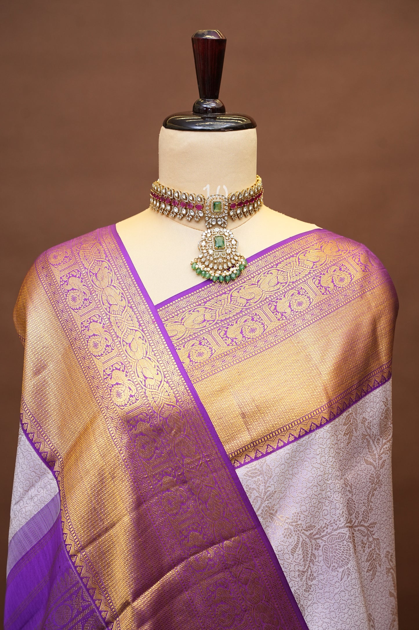 Lavender & Rich Purple Pure Kanchivaram Silk Saree with 2 Gram Rich Gold Zari Weave|Silk Mark Certified