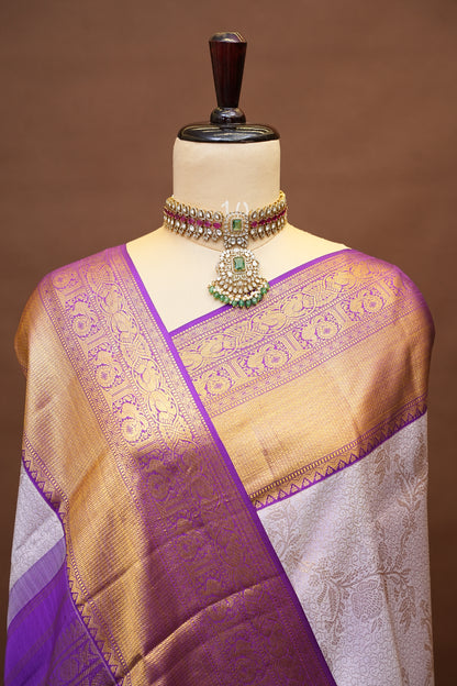 Lavender & Rich Purple Pure Kanchivaram Silk Saree with 2 Gram Rich Gold Zari Weave|Silk Mark Certified