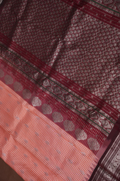 Pure Gadwal Silk Saree - Peach with Maroon