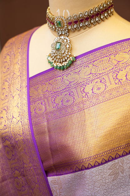 Lavender & Rich Purple Pure Kanchivaram Silk Saree with 2 Gram Rich Gold Zari Weave|Silk Mark Certified