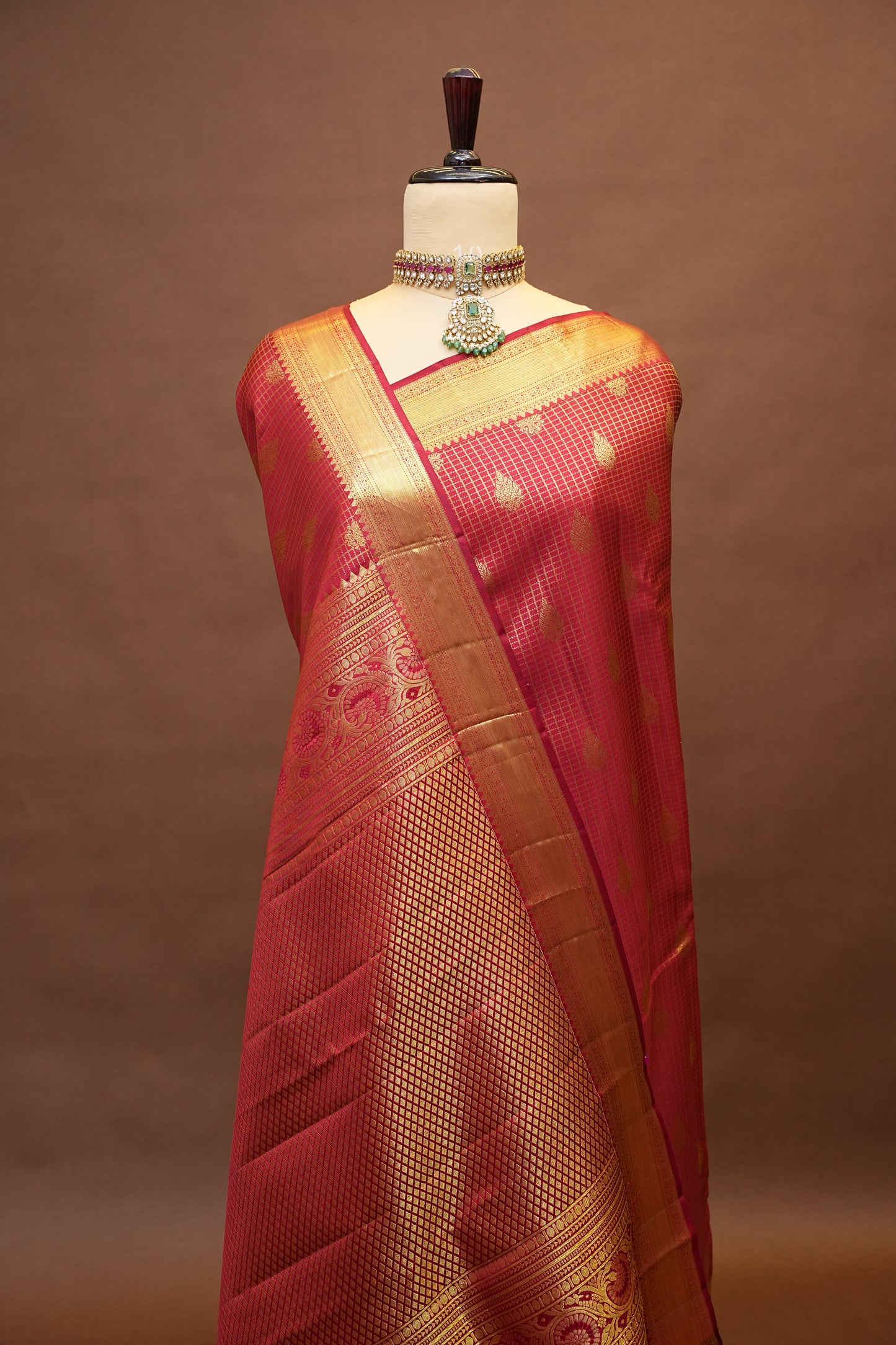 Bridal Deep Red Pure Kanchivaram Silk Saree with Classic Gold Zari Weave|Silk Mark Certified.