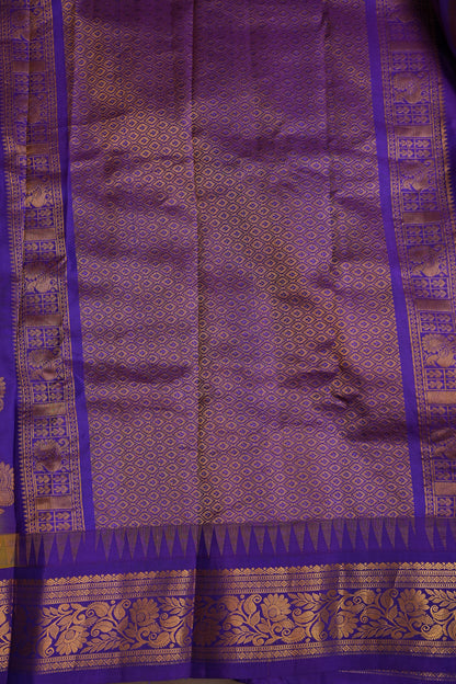 Pure Gadwal Silk Saree - Yellow with Purple