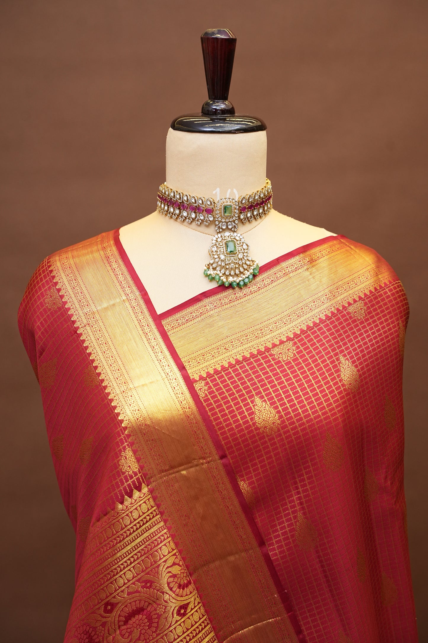 Bridal Deep Red Pure Kanchivaram Silk Saree with Classic Gold Zari Weave|Silk Mark Certified.