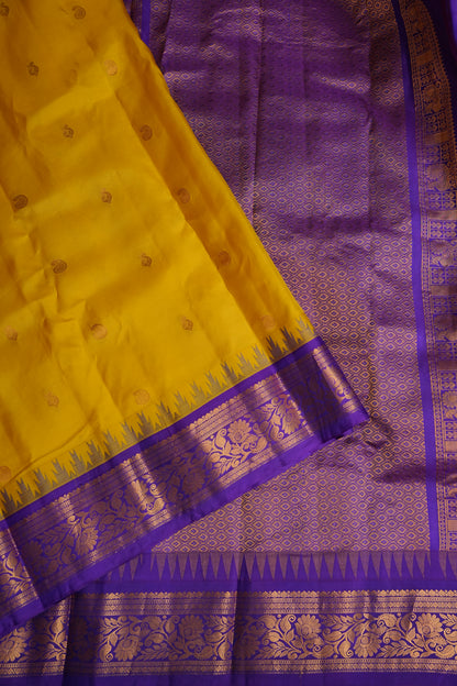 Pure Gadwal Silk Saree - Yellow with Purple