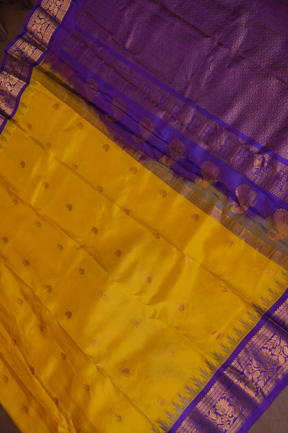 Pure Gadwal Silk Saree - Yellow with Purple