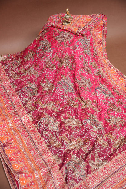 Rani Pink Designer Party Wear Saree with Intricate Paisley Embellishments