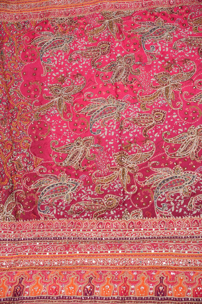 Rani Pink Designer Party Wear Saree with Intricate Paisley Embellishments