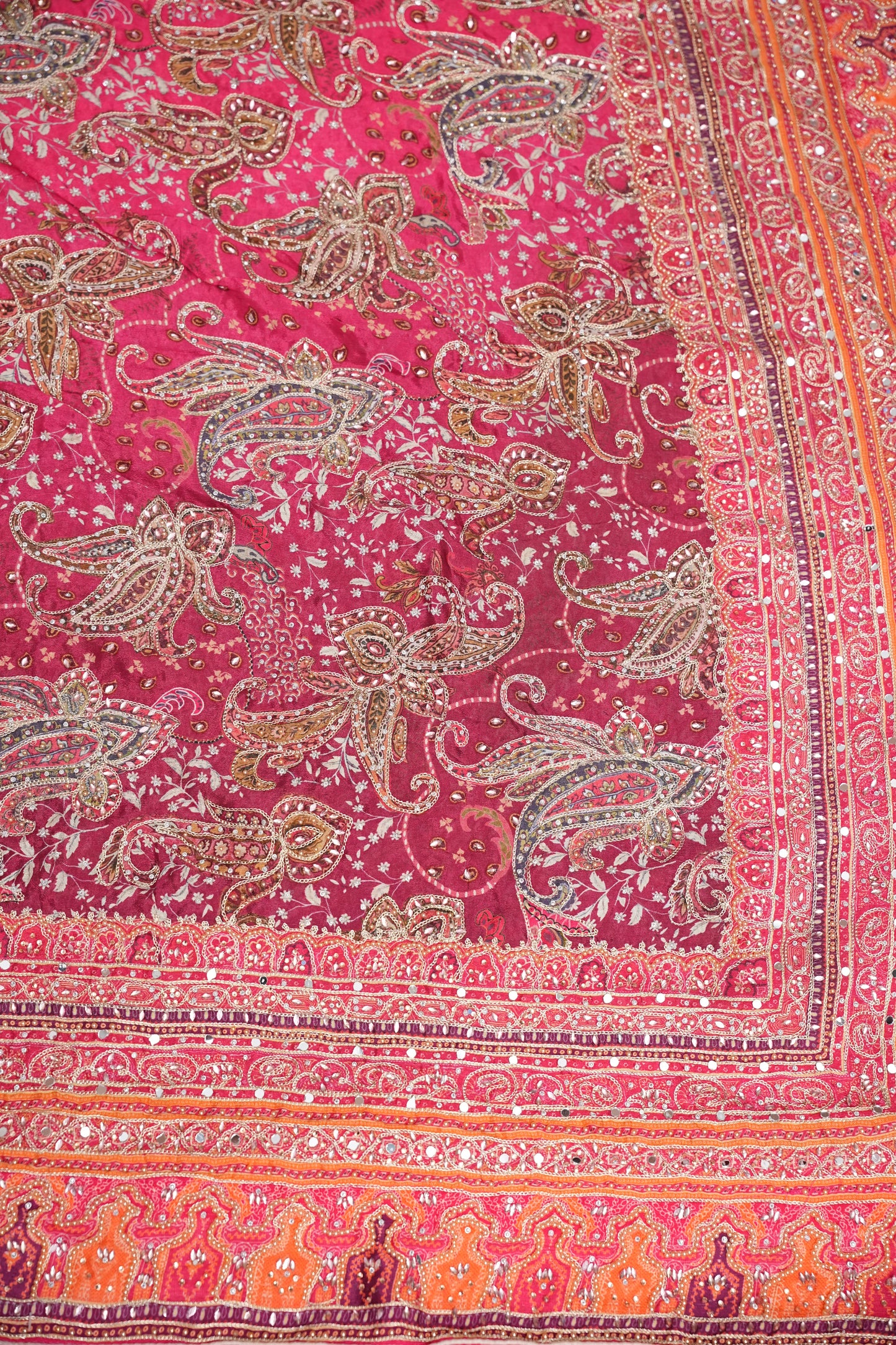 Rani Pink Designer Party Wear Saree with Intricate Paisley Embellishments