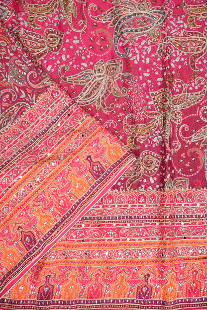 Rani Pink Designer Party Wear Saree with Intricate Paisley Embellishments