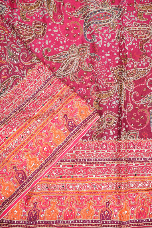 Rani Pink Designer Party Wear Saree with Intricate Paisley Embellishments